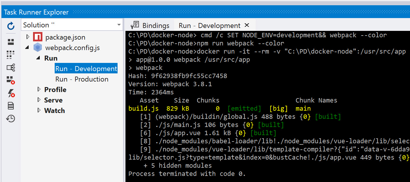 dockerised webpack inside visual studio