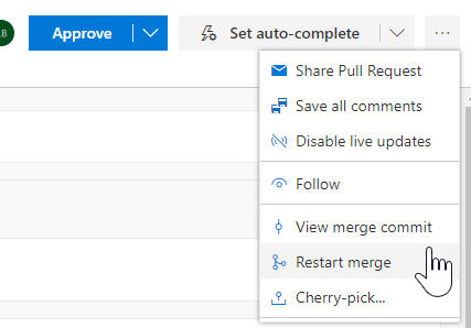 Restarting a VSTS merge