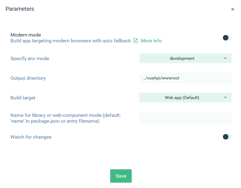 vue build parameters