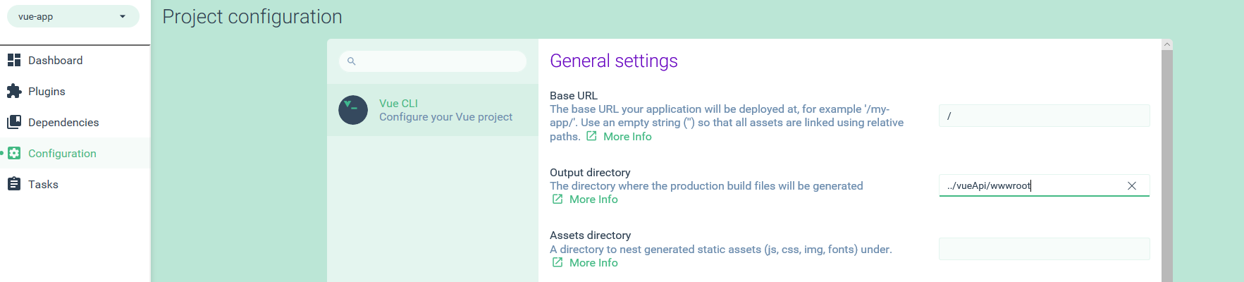 vue project configuration