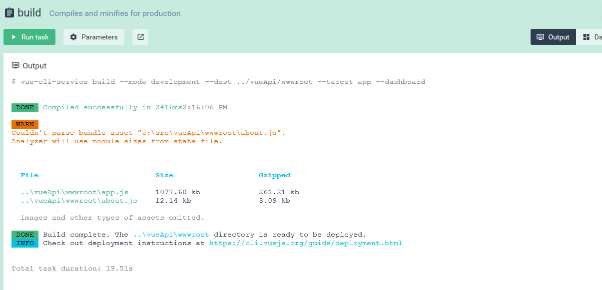 vue build output